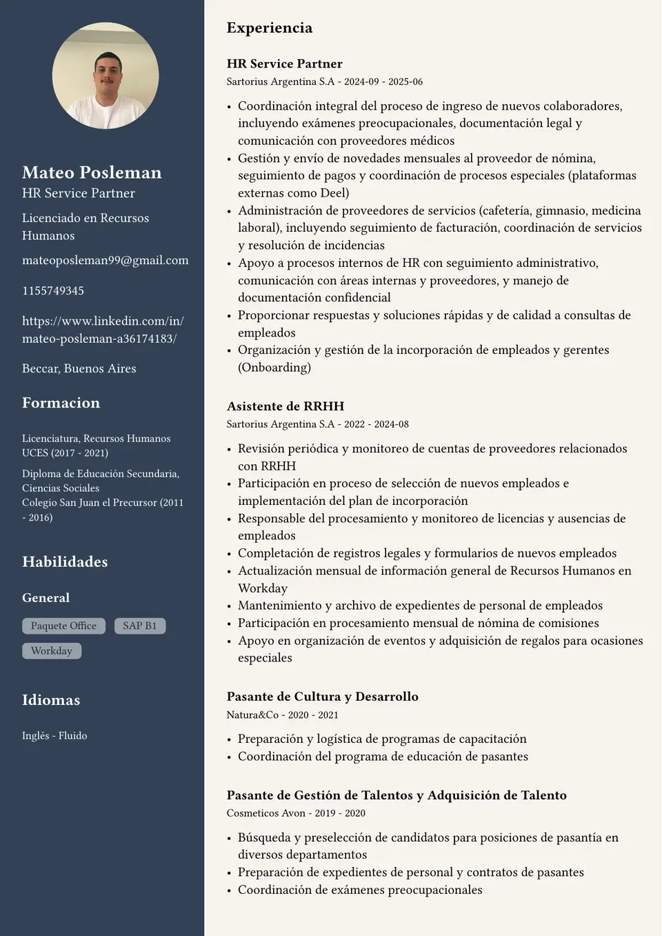 Ejecutivo y más compacto, vista previa del CV de Mateo Posleman